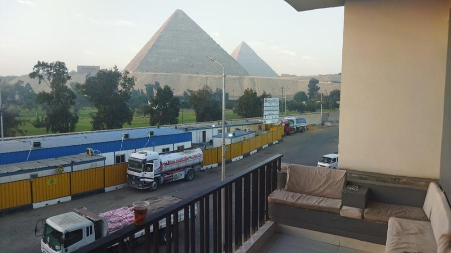 Great Pyramide of Giza, view from the balcony of Elite Pyramids Hotel, Giza, Cairo